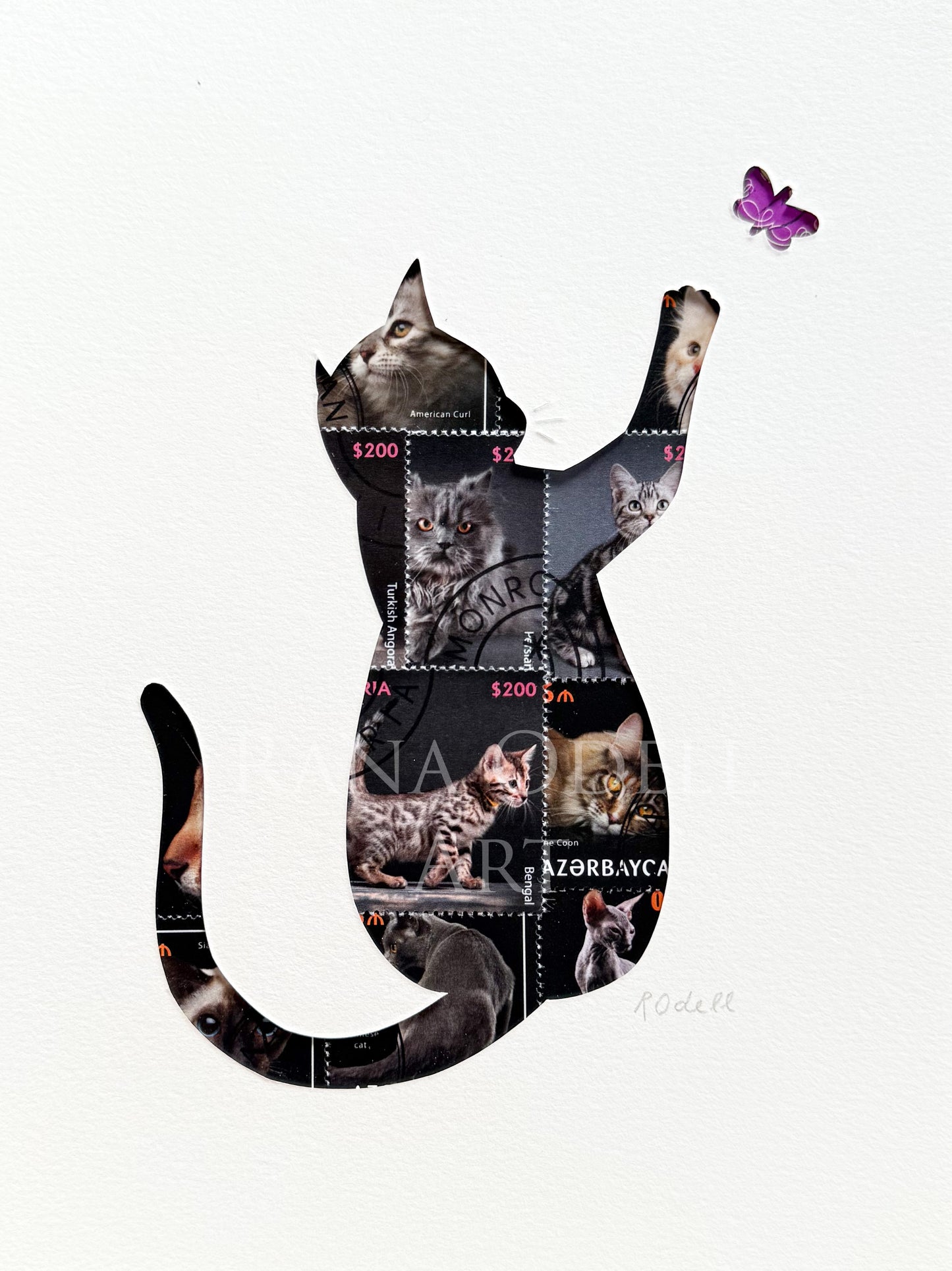 Cat - black with butterfly, 6x8 inches