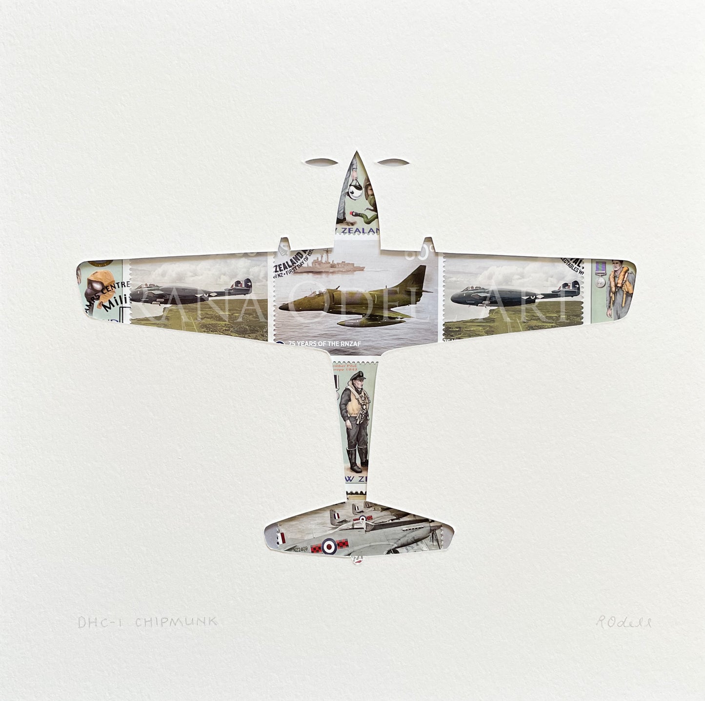 DHC-1 Chipmunk - NZ stamps, 8x8 inches