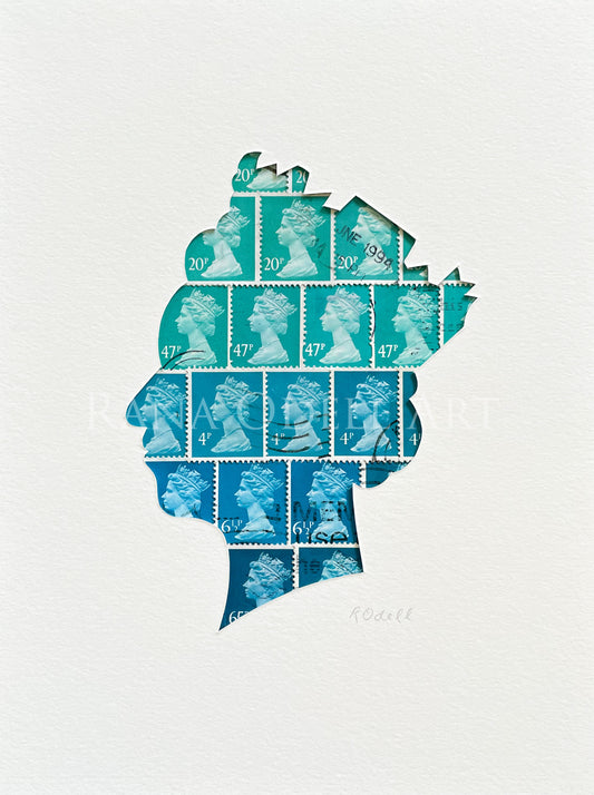 QEII - teal, 6x8 inches