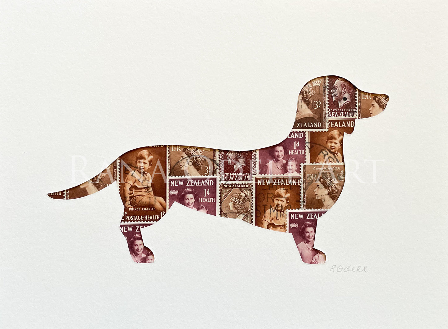 Dachshund - NZ stamps, 6x8 inches