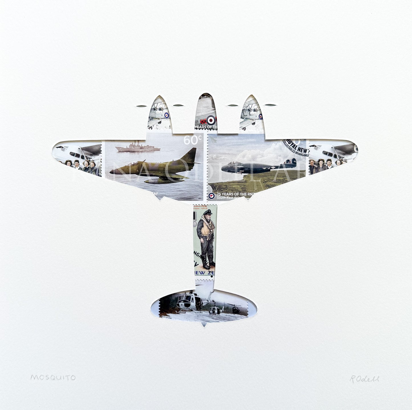 Mosquito plane - NZ stamps, 8x8 inches