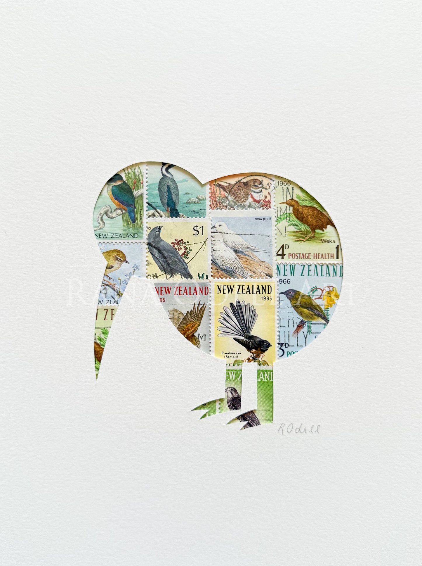 NZ Kiwi, bird stamps, 6x8 inches