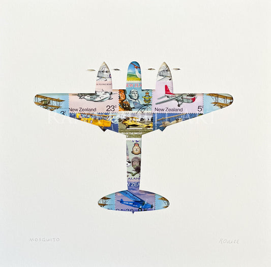 Mosquito plane - NZ stamps, 8x8 inches