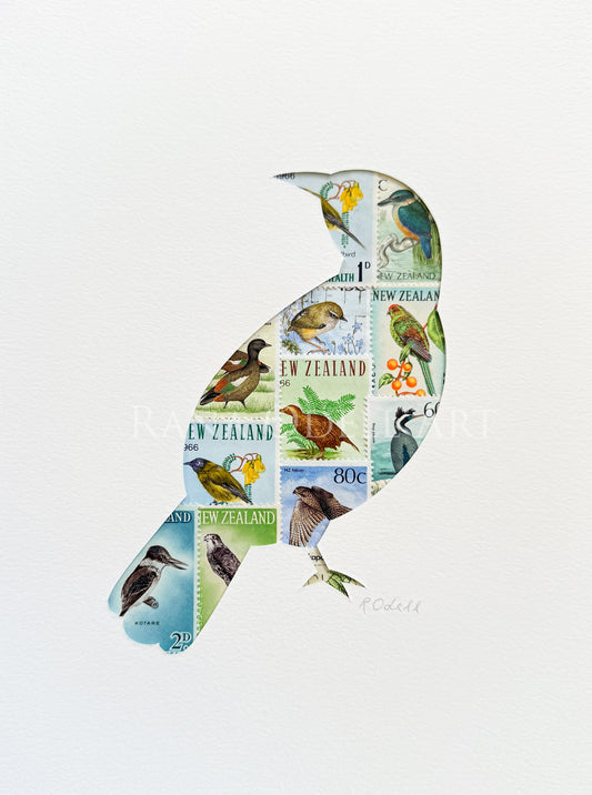 NZ Tui, bird stamps, 6x8 inches