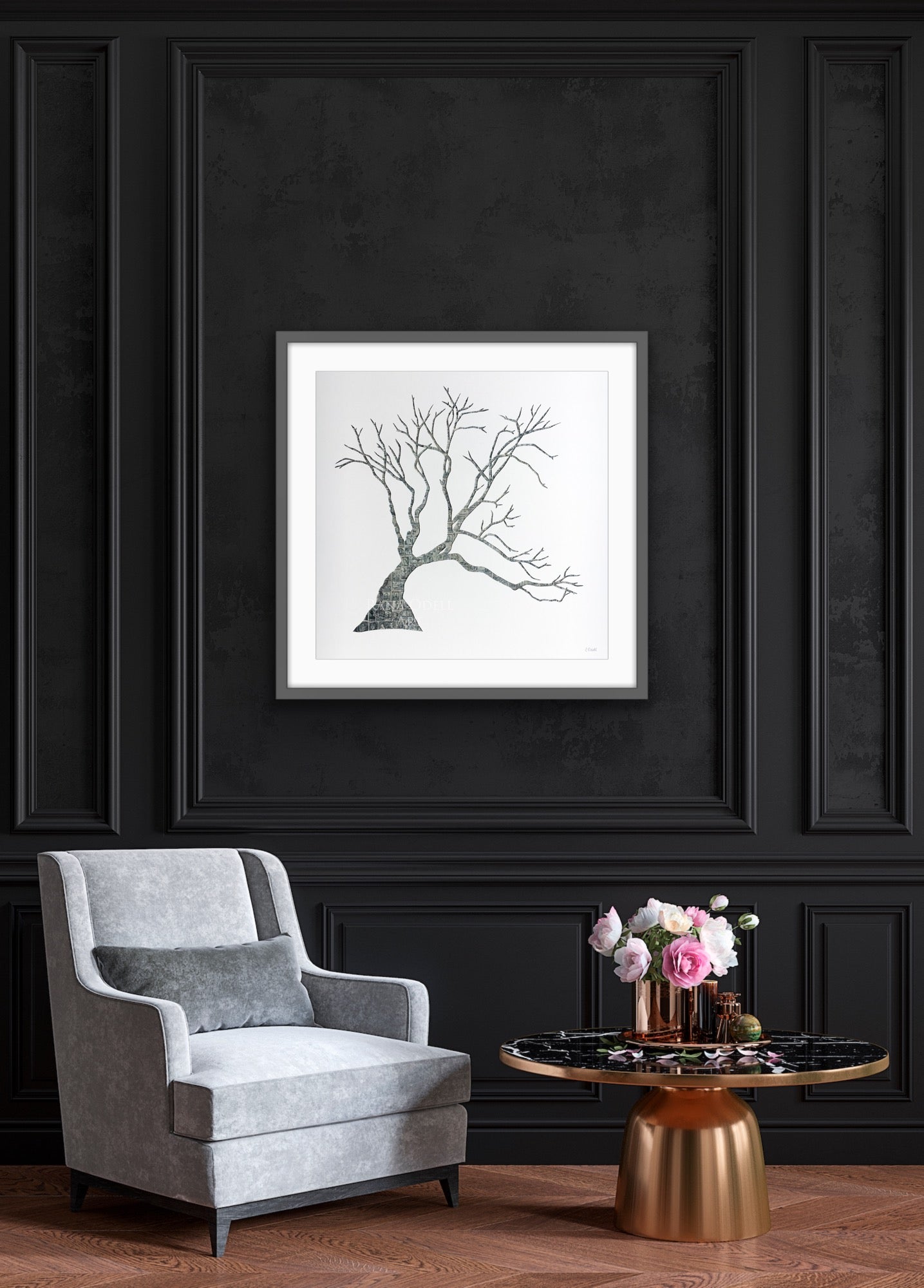 Wanaka Tree - grey/blue, 77x77cm