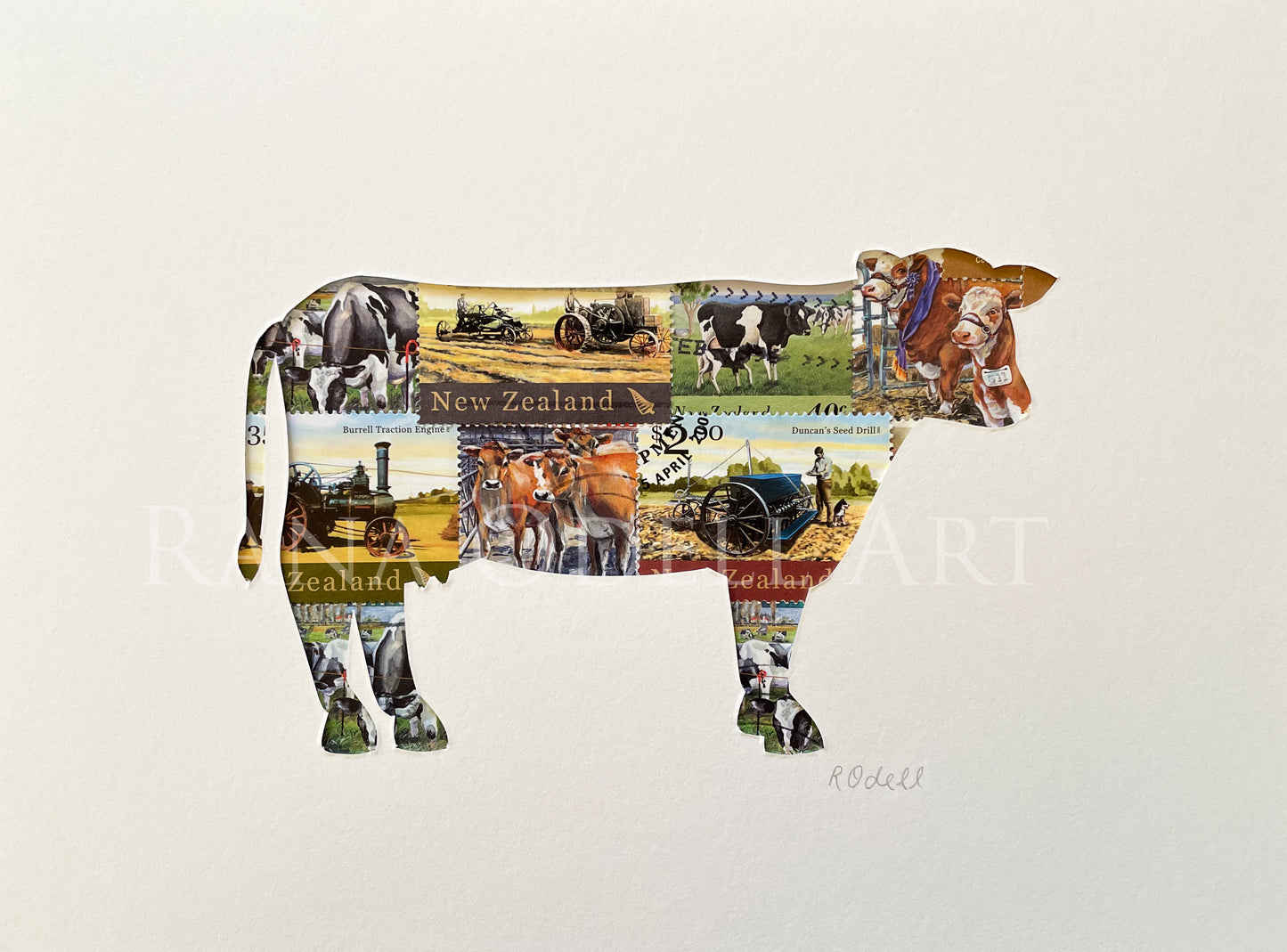 Cow - farm machinery/cow stamps, 6x8 inches