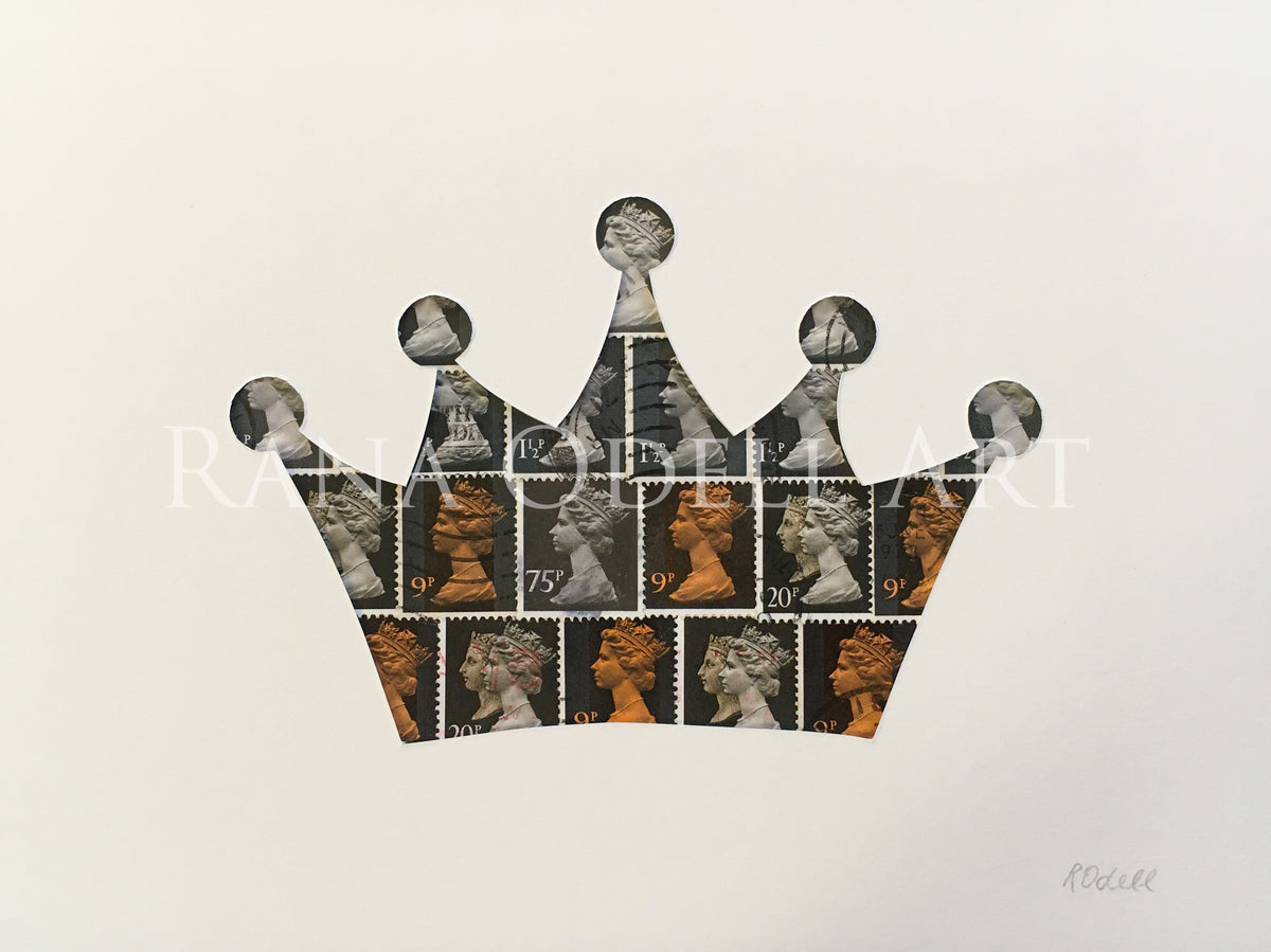 QEII Crown - black, 6x8 inches