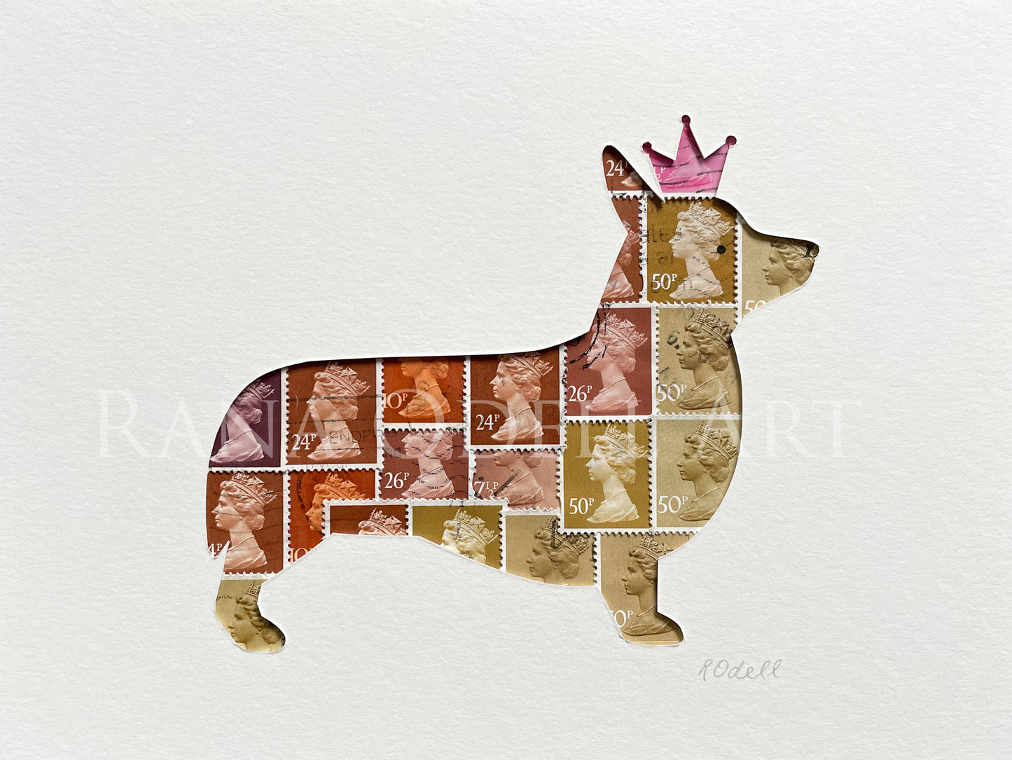 Royal Corgi - UK QEII stamps, 6x8 inches