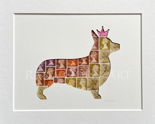 Royal Corgi - UK QEII stamps, 8x10 inches
