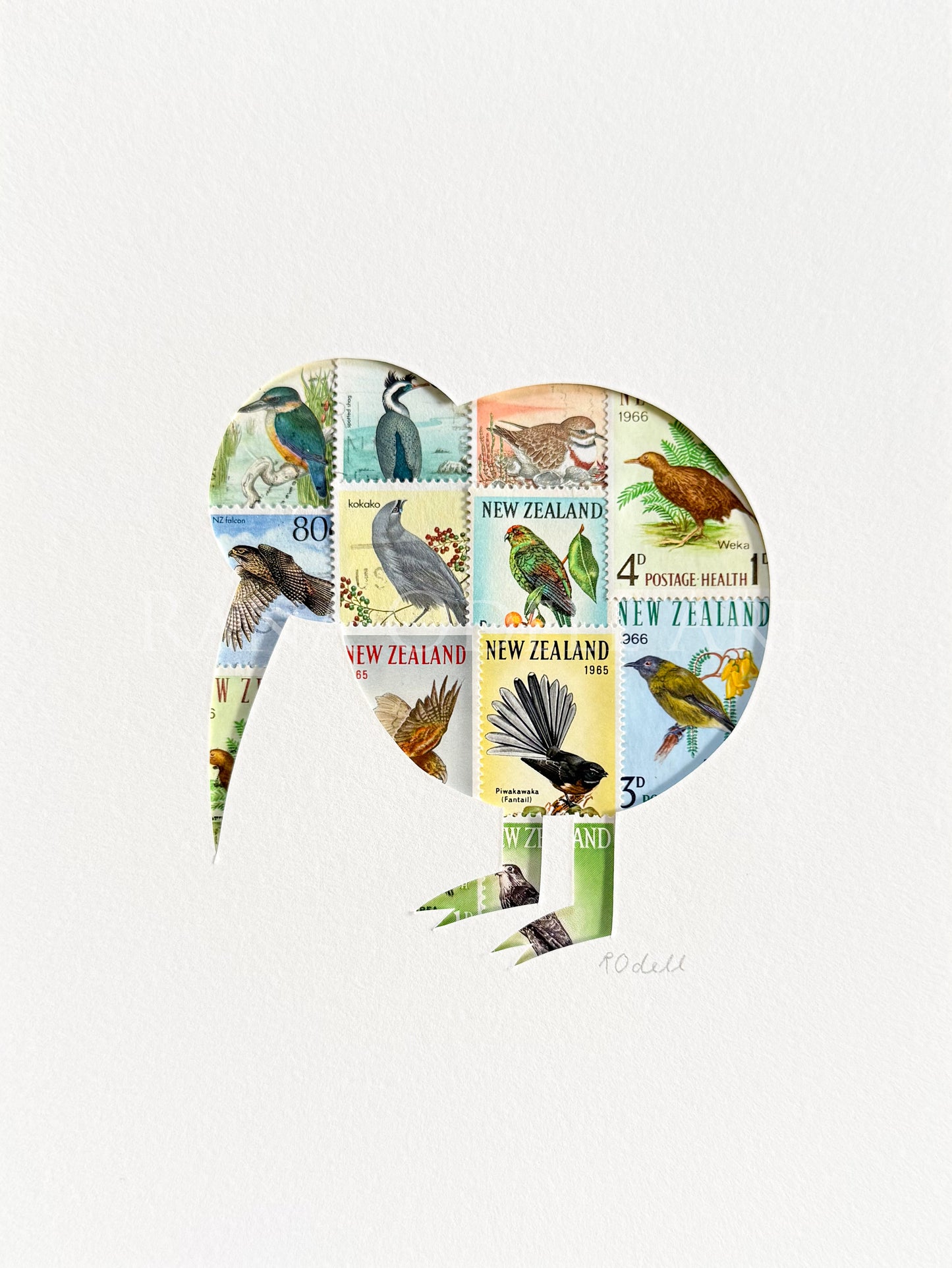 NZ Kiwi, bird stamps, 6x8 inches