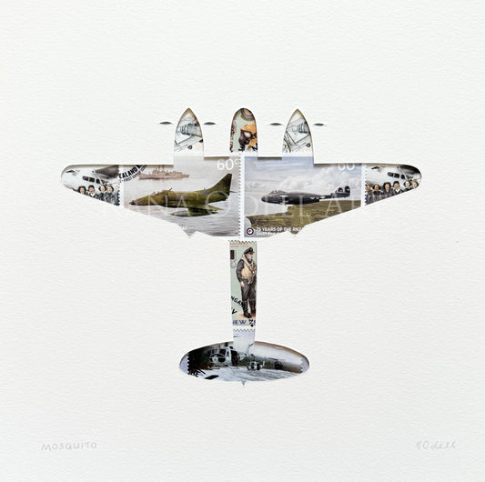 Mosquito plane - NZ stamps, 8x8 inches