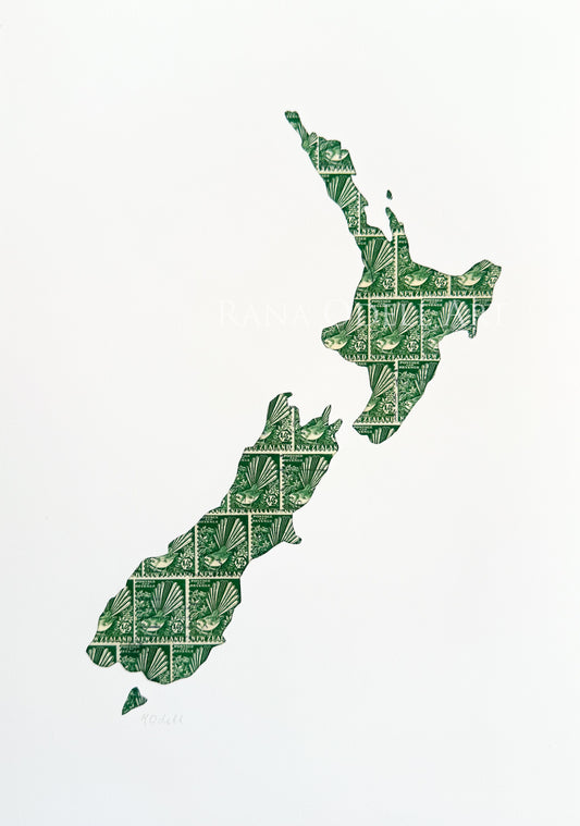 New Zealand Fantail Map, A4 Print
