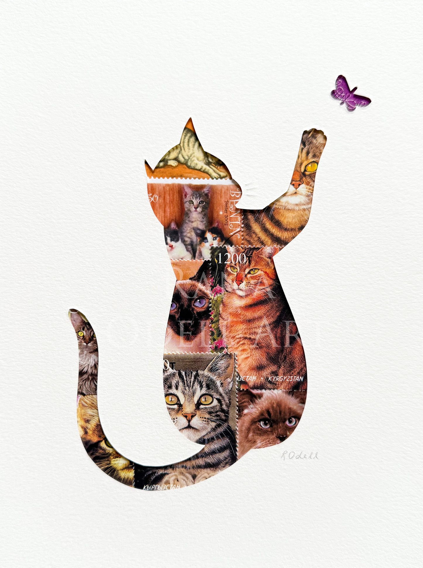 Cat - tortoiseshell with butterfly, 6x8 inches