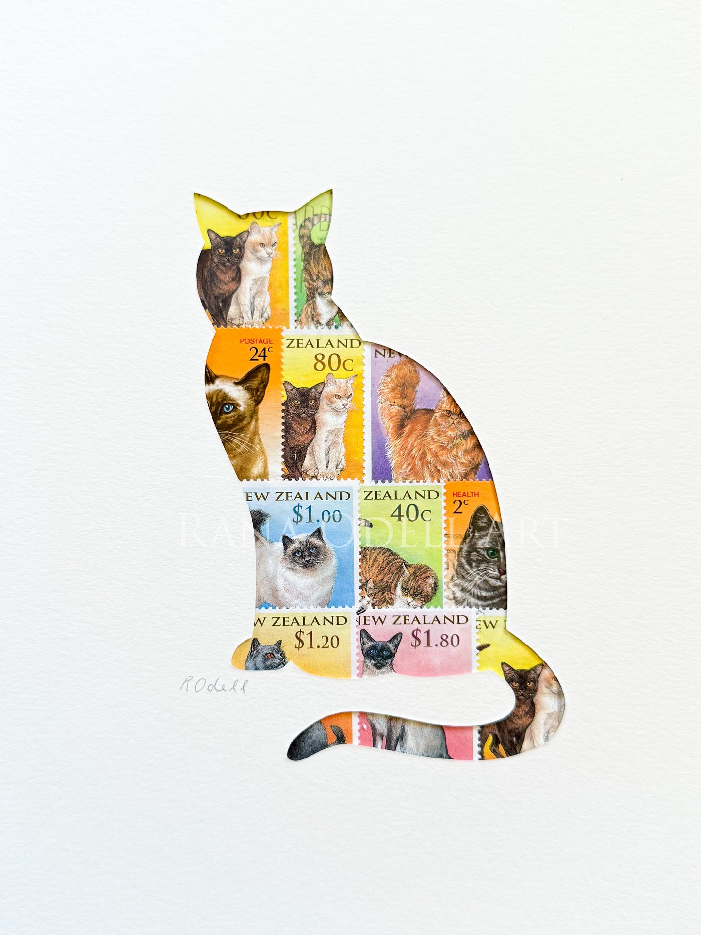 Cat - NZ stamps, 6x8 inches