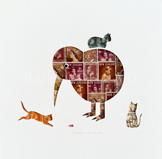 Crazy Cat Kiwi, 8x8 inches